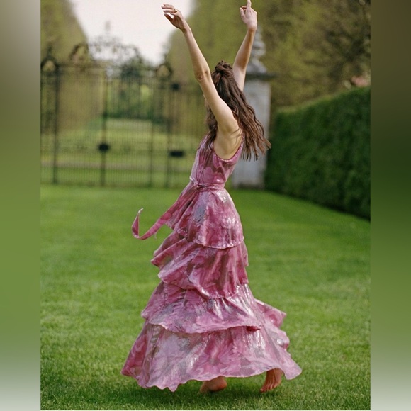 HUTCH Paige Sleeveless Halter Sequin Printed Tiered Wrap Maxi Dress - Picture 2 of 8